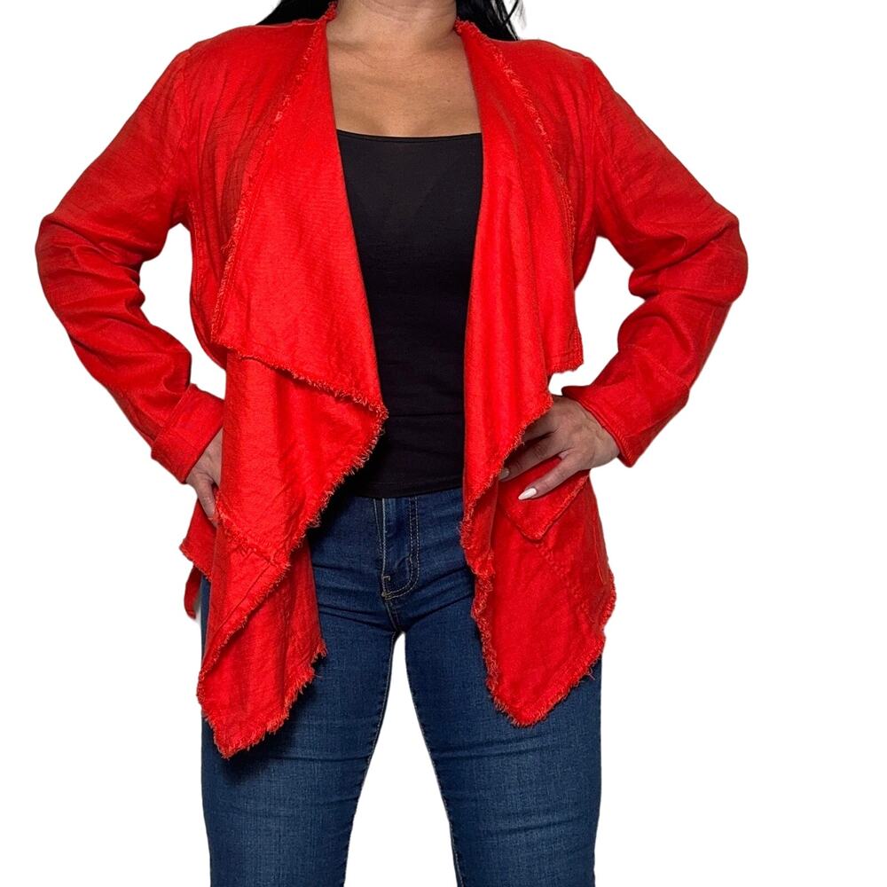 Free People Orange Draped Open Front Jacket Raw Edge D-Ring Waist L fall